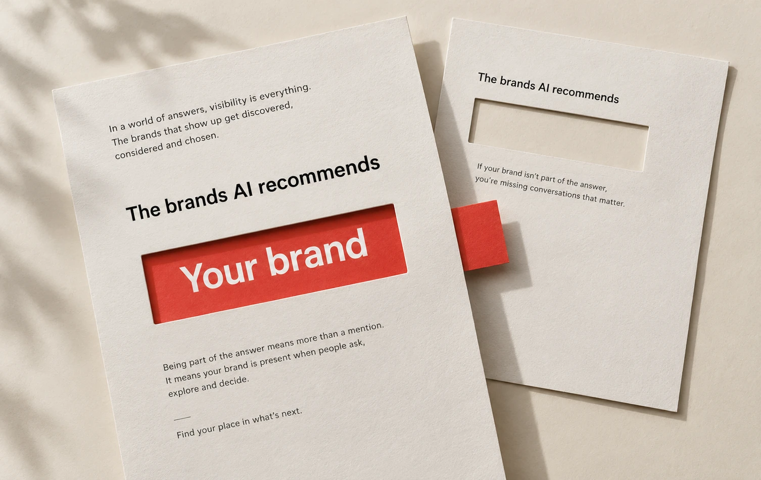 Paper answer sheets revealing Your brand in an AI recommendation